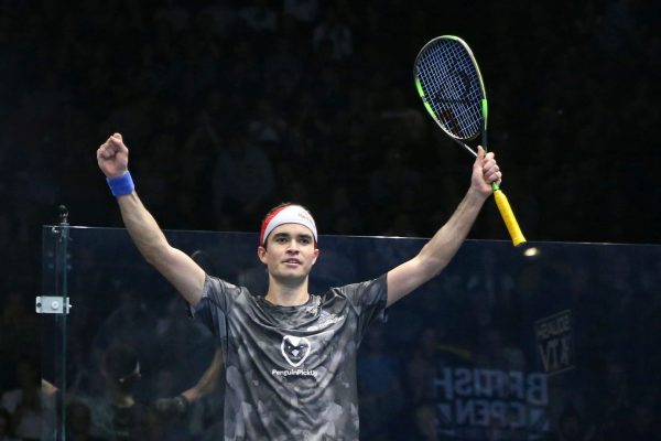 Diego Elias celebrating after winning British Open Semi-final against Paul coll