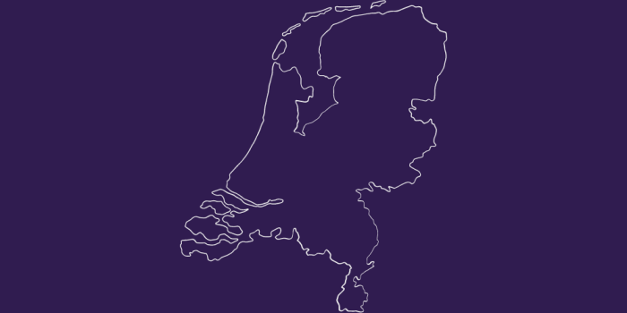 Purple Background with white outline image of the Netherlands