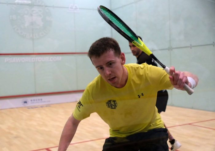 Nathan Lake playing squash at Hong Kong FC Open he climbs to #3 in the England Squash Ratings Review